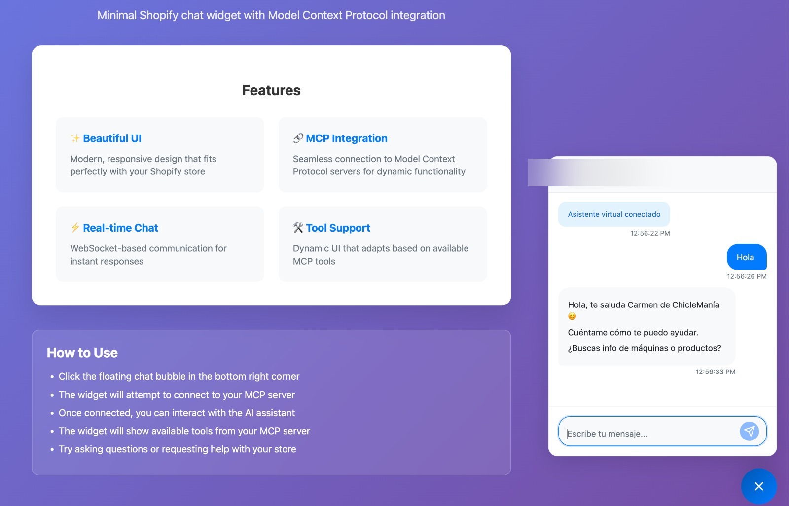 Shopify Web Chat Widget — MCP Integration